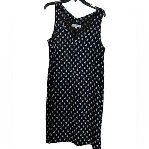 LOFT Black Patterned V Neck Sleeveless Dress NWOT